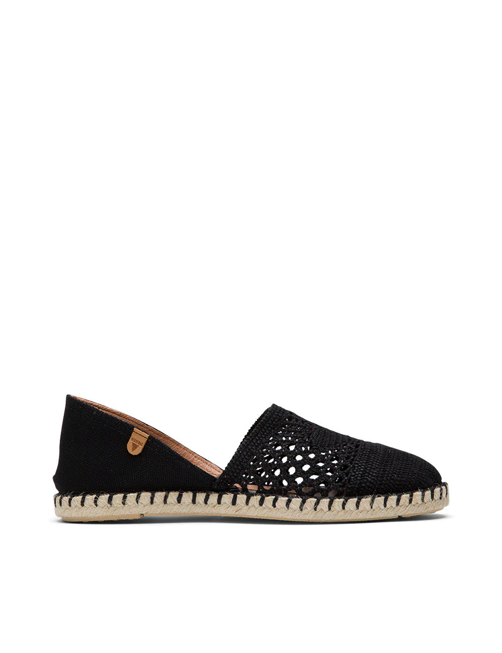 Alpargatas Planas Carmen Crochet-Lino/Serraje Negro/Negro