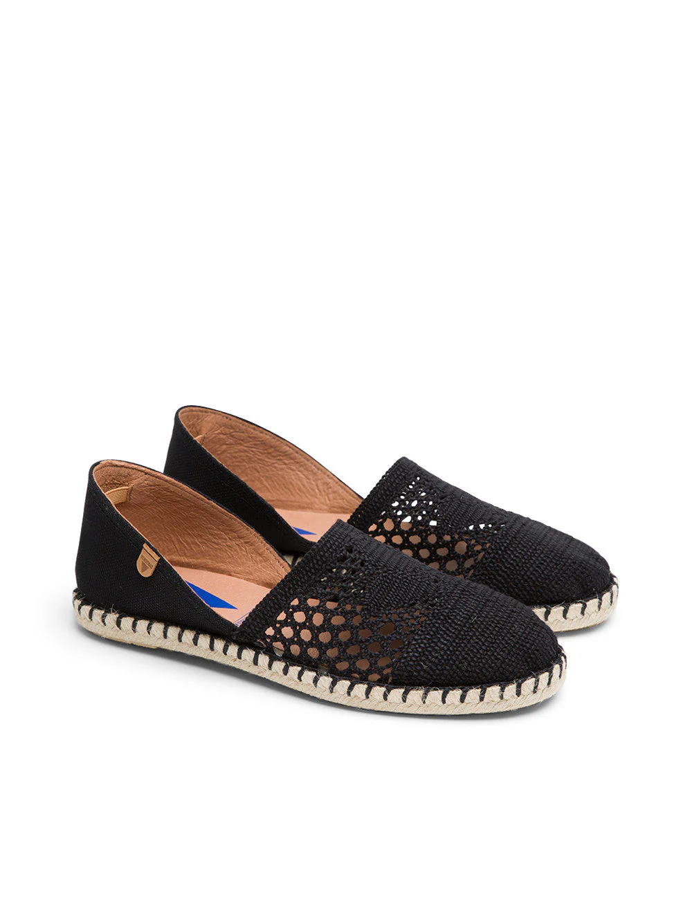 Alpargatas Planas Carmen Crochet-Lino/Serraje Negro/Negro - Image 2