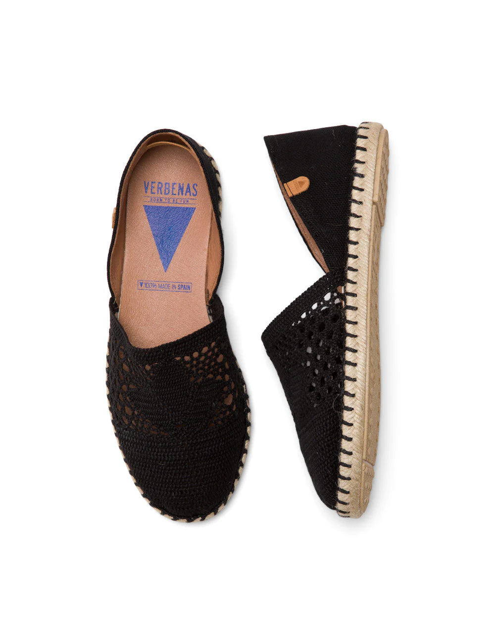 Alpargatas Planas Carmen Crochet-Lino/Serraje Negro/Negro - Image 3