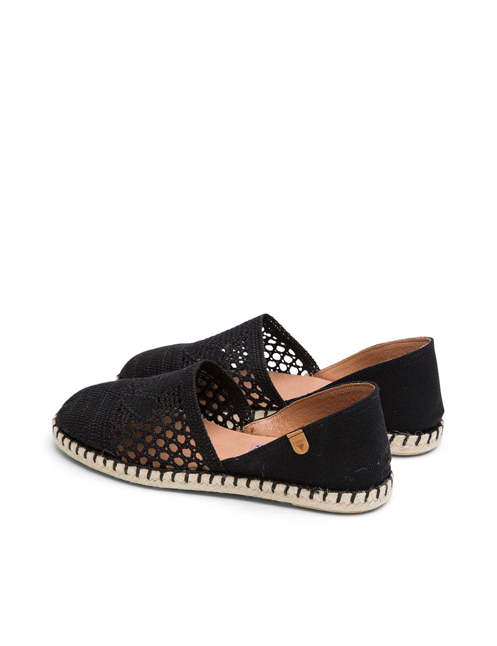 Alpargatas Planas Carmen Crochet-Lino/Serraje Negro/Negro - Image 4